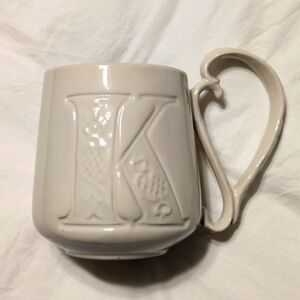 Pottery Barn Fancy Letter K Monogram Mug - Off White - Ceramic